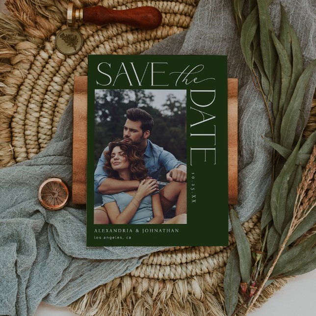 Chic Stylish Mod Foto Save the Date 2 dk Green Einladung (Von Creator hochgeladen)