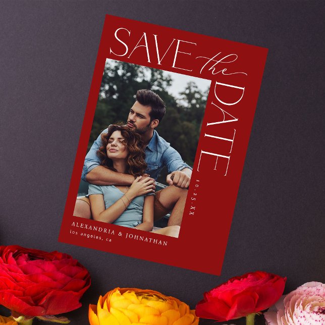 Chic Stylish Mod Foto Save the Date 2 Red Einladung (Von Creator hochgeladen)