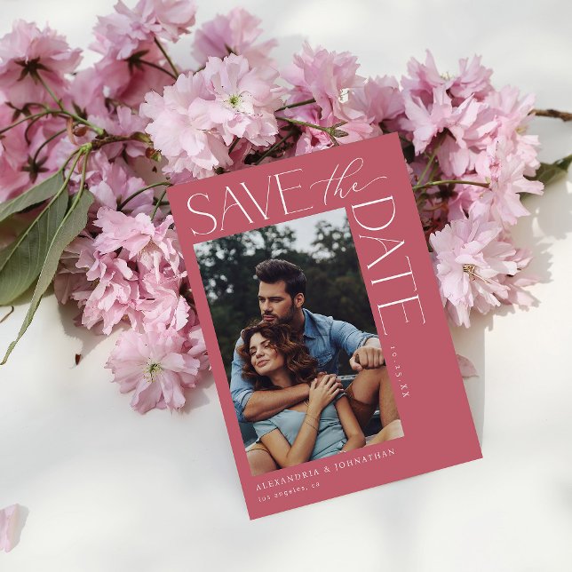 Chic Stylish Mod Foto Save the Date 2 Rose Rosa Einladung (Von Creator hochgeladen)