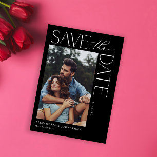 Chic Stylish Mod Foto Save the Date 2 Schwarz Einladung