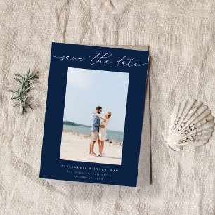 Chic Stylish Mod Foto Save the Date 3 - Navy Einladung