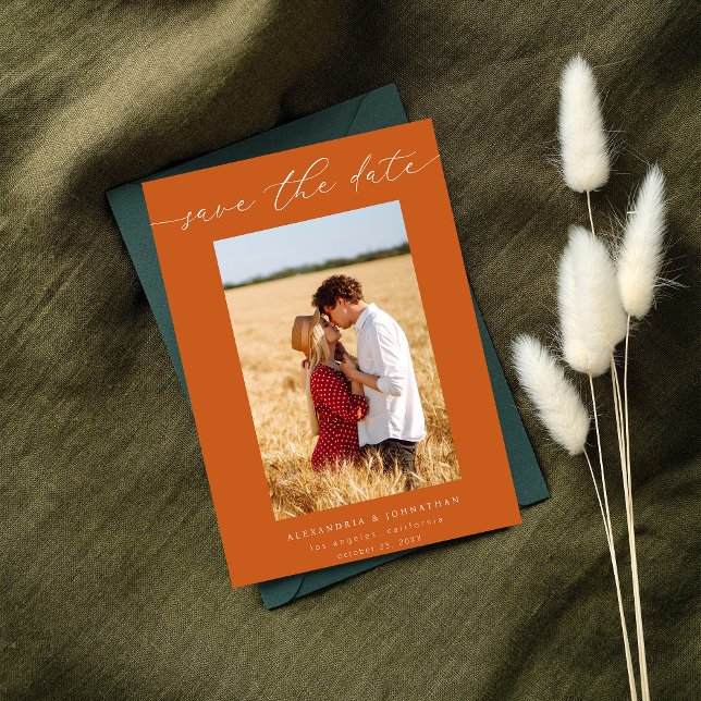 Chic Stylish Mod Foto Save the Date 3 - Orange Einladung (Von Creator hochgeladen)