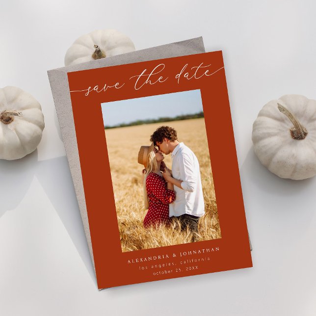 Chic Stylish Mod Foto Save the Date 3 - Rust Einladung (Von Creator hochgeladen)