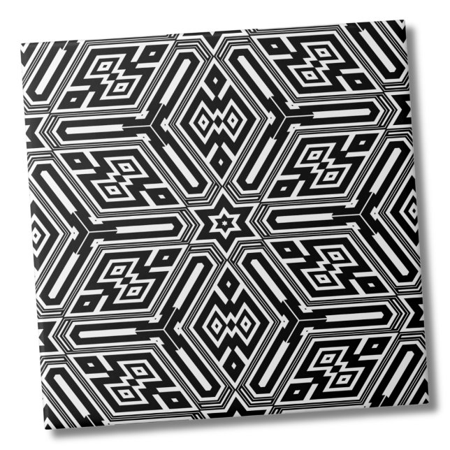 Chic Stylish Schwarz-weiß Modern Geometric Fliese (Chic Stylish Geometric Black White Modern Art Deco ceramic tile)