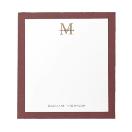 Chic Stylish Script Tweed Red Gold Monogram Notizblock