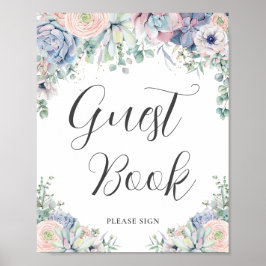 Chic Succulents Blush Floral Wedding Guest Book Poster