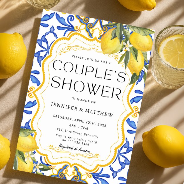 Chic Summer Lemon Mediterrane Paare Dusche Einladung (Chic Summer Lemon Mediterranean Couples Shower Invitation)