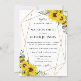 Chic Sunflower Bloral Gold Geometric Wedding Einladung