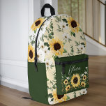 Chic Sunflower Blumenmuster Benutzerdefinierter Sk Bedruckter Rucksack<br><div class="desc">Eleganter Country chic Aquarell Sonnenblumen Muster Rucksack. Das Design zeichnet sich durch ein handgemaltes Aquarell-Sonnenblumenmuster-Design mit elegantem Sonnenblumenuhr-Design und individuelle Name-Skript auf der vorderen Hosentasche aus. Design und Illustrationen von Moodthology Papery.</div>