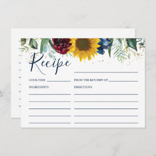Chic Sunflower Brautparty Rezept Card Begleitkarte