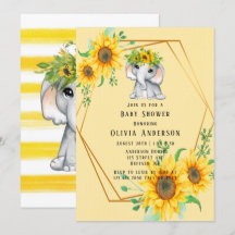 Chic Sunflower Elephant Girl Baby Dusche