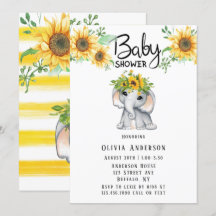 Chic Sunflower Elephant Girl Baby Dusche