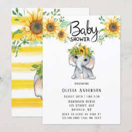 Chic Sunflower Elephant Girl Baby Dusche Einladung