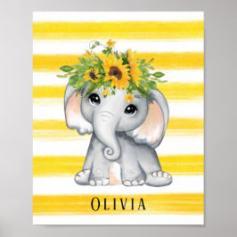 Chic Sunflower Elephant Stripes Custom Poster