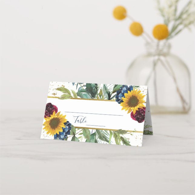 Chic Sunflower Glitzer Brautparty Platzkarte (Vorderseite)