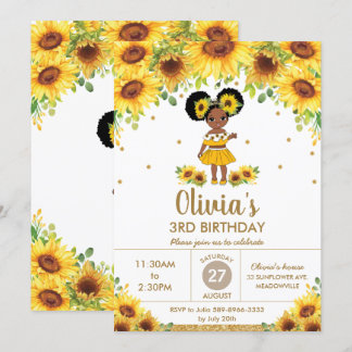 Chic Sunflower Niedlich American Girl Birthday Einladung