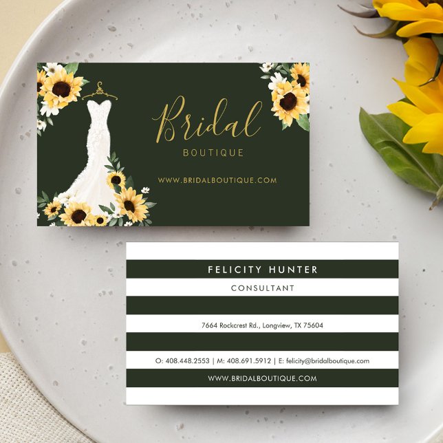 Chic Sunflower Wedding Dress Bridal Boutique Visitenkarte (Chic Sunflower Wedding Dress Bridal Boutique Business Card)