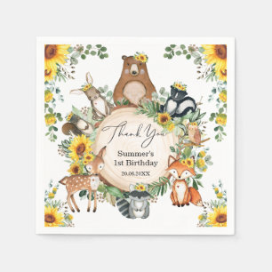 Chic Sunflower Woodland Animals Baby Girl Geburtst Serviette