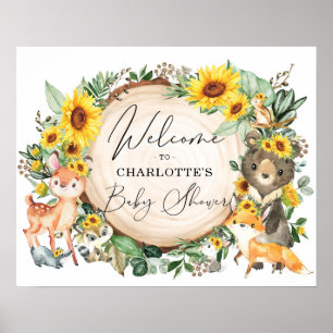Chic Sunflower Woodland Forest Baby Dusche Empfang Poster