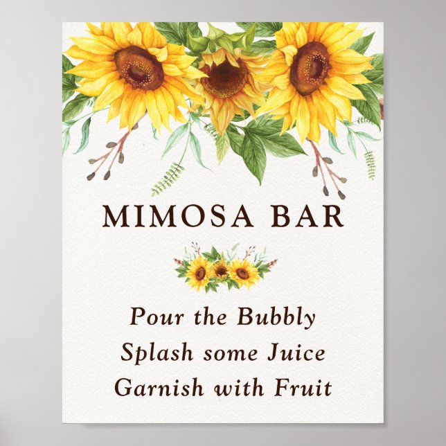 Chic Sunflowers Mimosa Bar Wedding Brautparty Poster (Vorne)