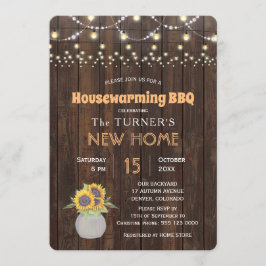 Chic Sunflowers String Lights Housewarming Party Einladung