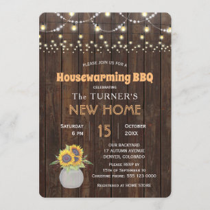 Chic Sunflowers String Lights Housewarming Party Einladung