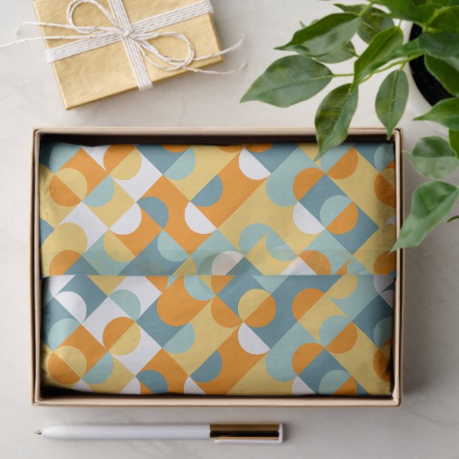 Chic Sunny Orange Aquamarin Blue Circles Art Patte Seidenpapier (Geschenk)