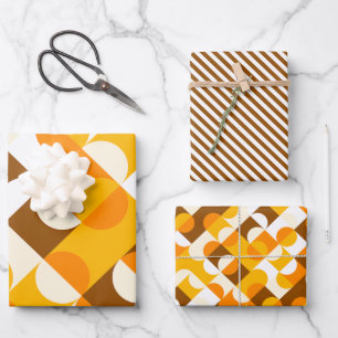 Chic Sunny Yellow Orange Brown Circles Art Pattern Geschenkpapier Set