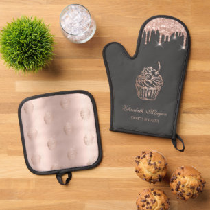 Chic Süßigkeiten Cupcake Rose Gold Tropfen Bäckere Ofenhandschuh & Topflappen-Set