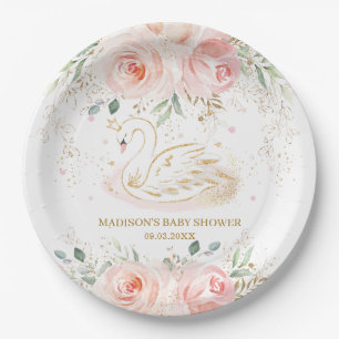 Chic Swan Blush Pink Blues Floral Baby Dusche Gebu Pappteller