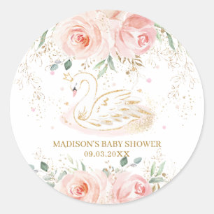 Chic Swan Blush Pink Blues Floral Baby Dusche Gebu Runder Aufkleber