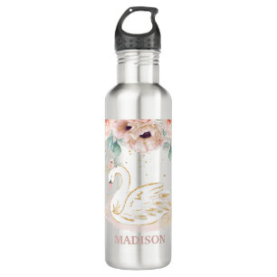 Chic Swan Princess Blush Pink Poppies Rose Floral Edelstahlflasche