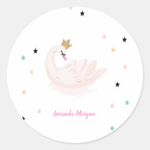 Chic Swan, Stars, Prinzessin Runder Aufkleber