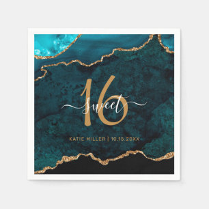 Chic Sweet 16 Aquamarin Gold Agate Individuelle Na Serviette