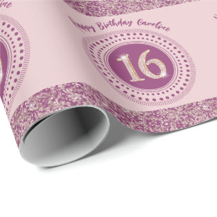 Chic Sweet 16 Birthday Rose Gold Glitzer & Streife Geschenkpapier