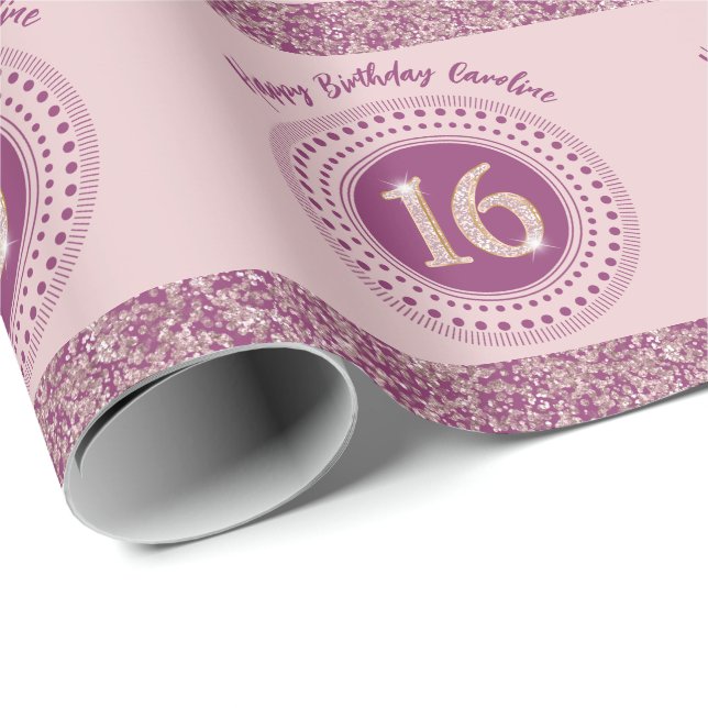 Chic Sweet 16 Birthday Rose Gold Glitzer & Streife Geschenkpapier (Rolleneckpunkt)