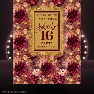 Chic Sweet 16 Blush Burgundy Gold Dekor Banner Wandteppich