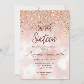 Chic Sweet 16 Blush Pink Rose Gold Glitzer Einladung