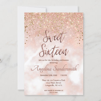 Chic Sweet 16 Blush Pink Rose Gold Glitzer Einladung