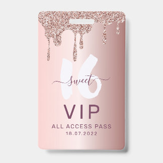 Chic Sweet 16 Glitzer Pink VIP Geburtstagseinladun Ausweis