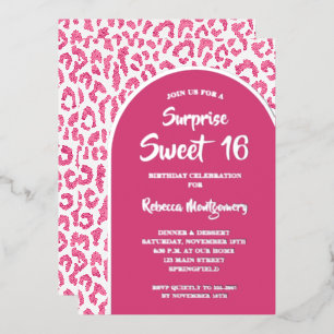 Chic Sweet 16 Leopard Print Birthday Silver Folieneinladung