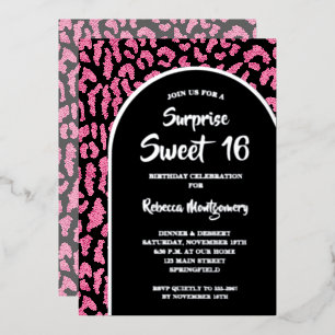Chic Sweet 16 Leopardenprint Geburtstag Gold Folieneinladung