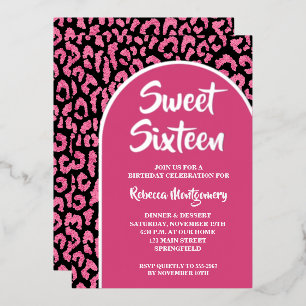 Chic Sweet 16 Leopardenprint Geburtstag Silber Folieneinladung