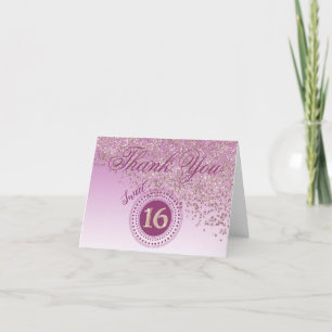 Chic Sweet 16 Rose Gold Glitzer Vielen Dank Dankeskarte