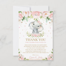 Chic Sweet Elephant Pink Floral Baby Dusche Dankeskarte