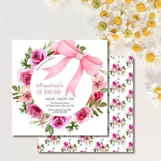Chic Sweet Pink Bow Rose Floral Geburtstag Einladung