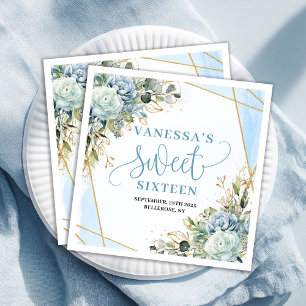Chic Sweet Sixteen Blau und Gold Florale Tischdeck Serviette