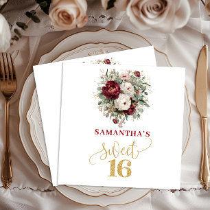 Chic Sweet Sixteen Blush Burgund Florale Serviette