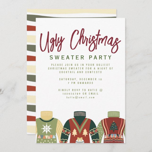 Chic Tacky Ugly Christmas Sweater Party Einladung (Vorne/Hinten)