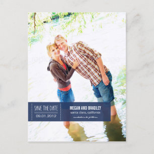 Chic Tag Save the Date Postcard - Navy Blue Ankündigungspostkarte